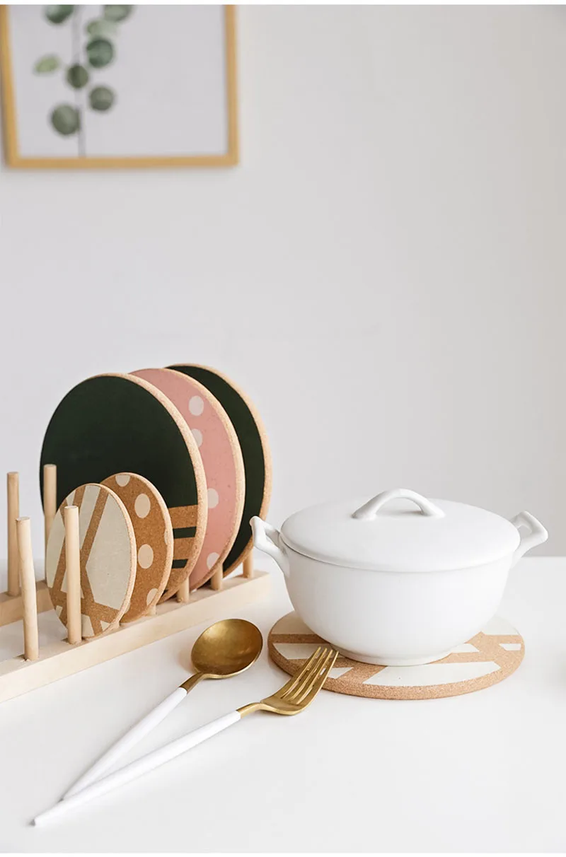 New Arrival Placemat Coaster Nordic Style English Geometric Pattern Cork Pot Mat Insulation Coaster Table Mat  (18)