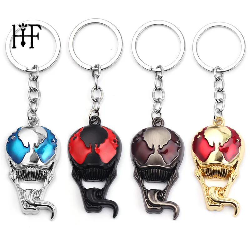 

New Arrived Avengers Venom Skull Mask Figure Keychain Spider-Man Logo Antique Silver Key Chain Keyring for Women Men Jewelry