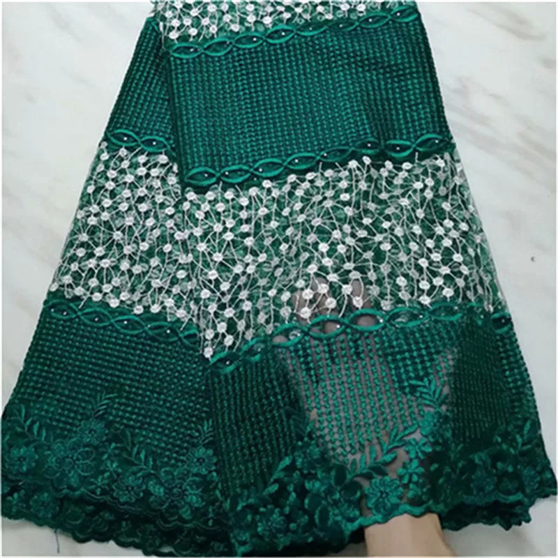 

5yards/lot 2019 High quality green nigerian french net lace african stone lace fabric for party dress free shipping