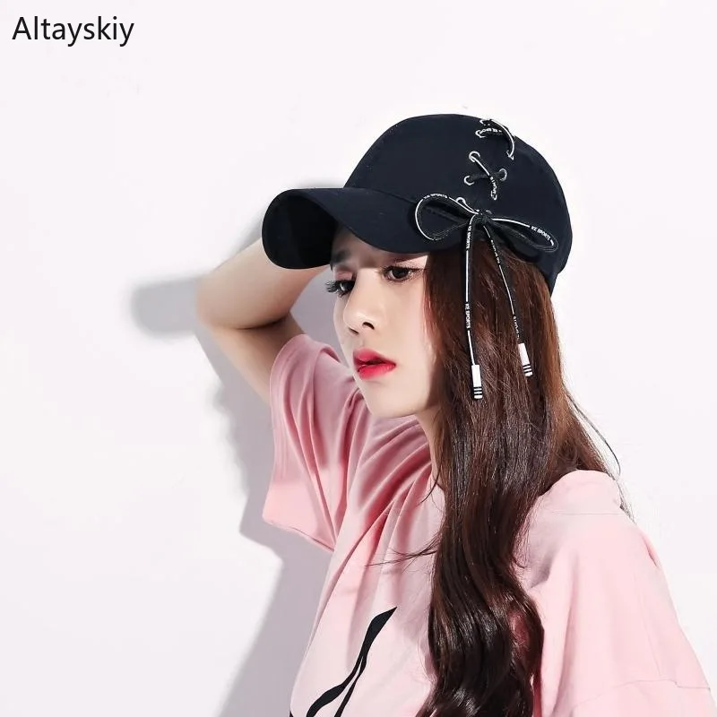 

Baseball Caps Women Solid Sun Shade Drawstring Breathable Womens Cap Leisure Simple Trendy Chic Hip Hop All-match Korean Style