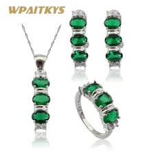 WPAITKYS Зеленый Кристалл Серебряный цвет комплекты украшений для женщин кулон/ожерелье/серьги-кольца/Кольца подарочная коробка Сделано в Китае