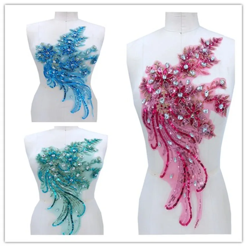 handmade Hot drilling Rhinestone BEADED lace embroidery patch applique wedding dress bordados DIY Performance clothing | Дом и сад
