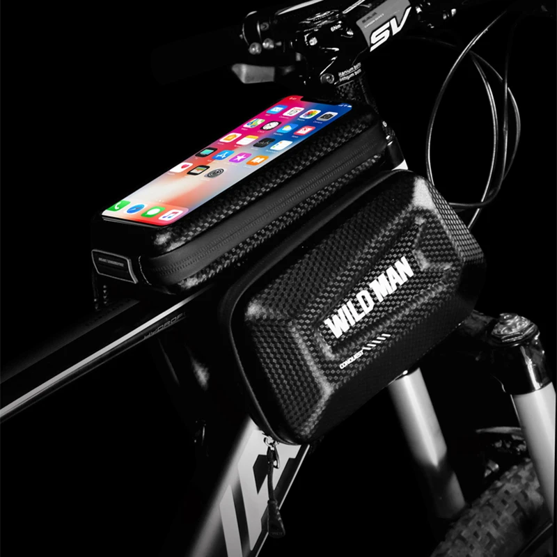 Top WILD MAN MTB Bike Bag Rainproof Front Bag 6.2inch Mobile Phone Case Bicycle Top Tube Bag Cycling Anti Pressure Tail Tool Bag 2