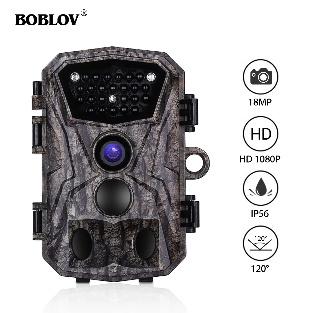 BOBLOV H883 18MP 1080P Hunting Trail Camera 24 Infrared LEDs 120 Degree PIR Lens Scouting Wildlife Night Vision Cameras