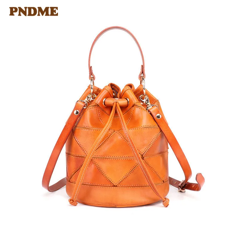 

PNDME fashion vintage genuine leather ladies shoulder bag designer handmade stitching soft cowhide women messenger bags handbag