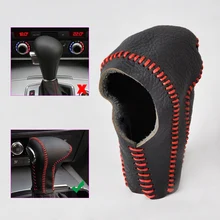 CITALL Car Styling Black Leather Red Thread Genuine Gear Shift Knob Cover for Audi Q7 Q5