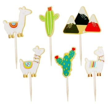 

24pcs Alpaca Cactus plant Mountain Cake Toppers Baby Shower Kids Birthday Party mexican party Cupcake Topper Decoration supplies