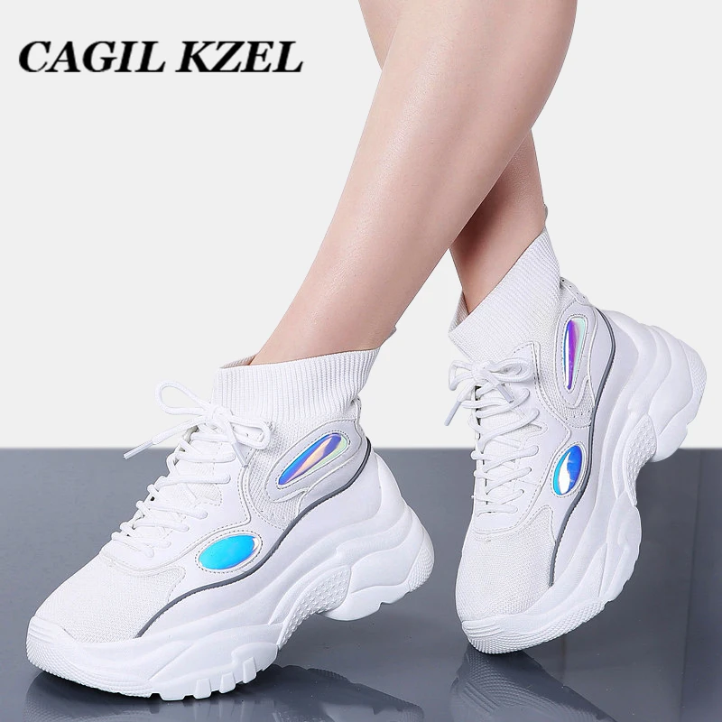 

CAGILKZEL Flat Platform Sneakers Women Shoes Thick Bottom Height Increasing White Casual Chunky Shoes Autumn Ladies Shoes