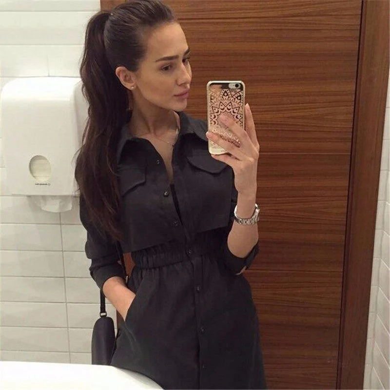 black Coat Dress With Front Button