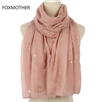 

FOXMOTHER New Fashion Shiny Pink Cactus Foil Gold Scarves For Women