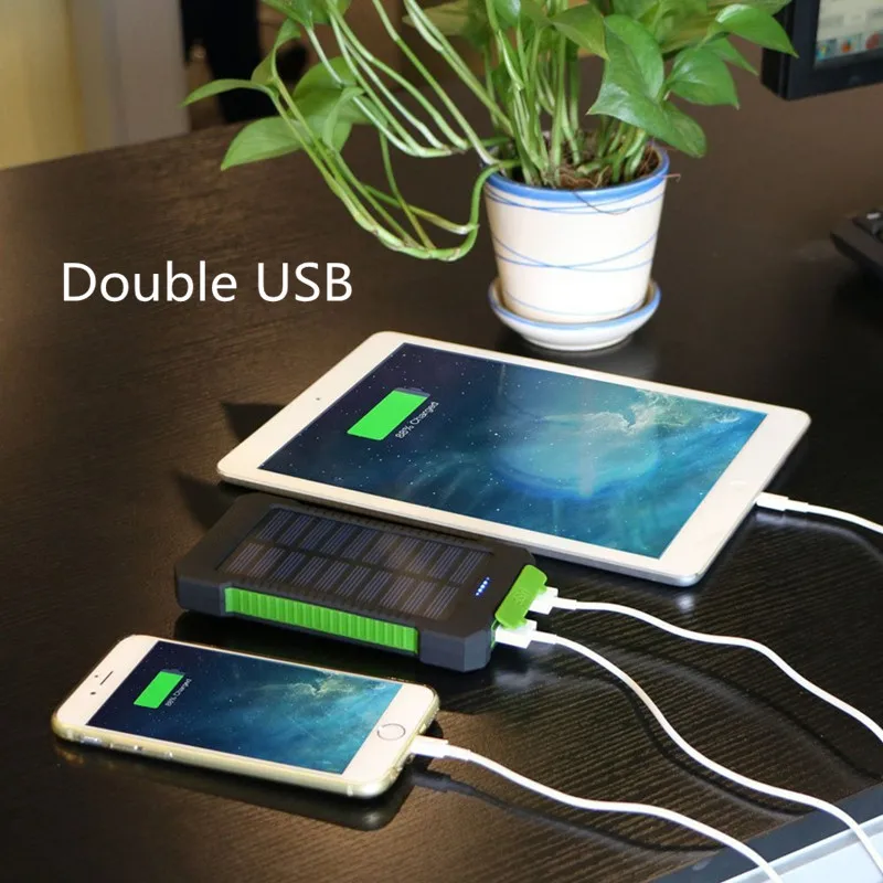 

Solar Power Bank Waterproof 30000mAh Solar Charger 2 USB Ports External Charger Powerbank for Xiaomi Smartphone with LED Light