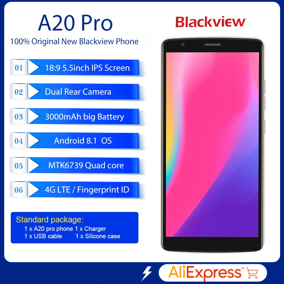 BLACKVIEW A20 Pro Смартфон Android 8,1 MTK6739 четырехъядерный 5,5 ''18:9 HD+ 2 Гб+ 16 Гб Двойная Задняя камера отпечаток пальца 4G мобильный телефон