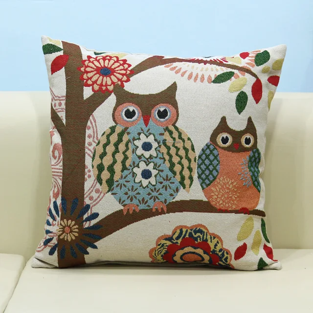 Cheap hot sale 45x45cm linen cotton jacquard cartoon cute night owl sofa decoration car living room chair back pillow cushion Cheap hot sale 45x45cm linen cotton jacquard cartoon cute night owl sofa decoration car living room chair back pillow cushion