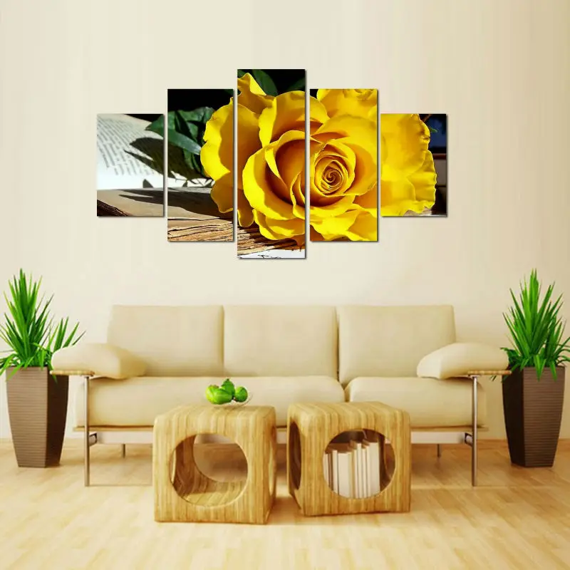 5-Panel-Beautiful-yellow-roses-oil-painting-on-canvas-flowers-Wall-Art-Picture-Home-Decoration-living (2)