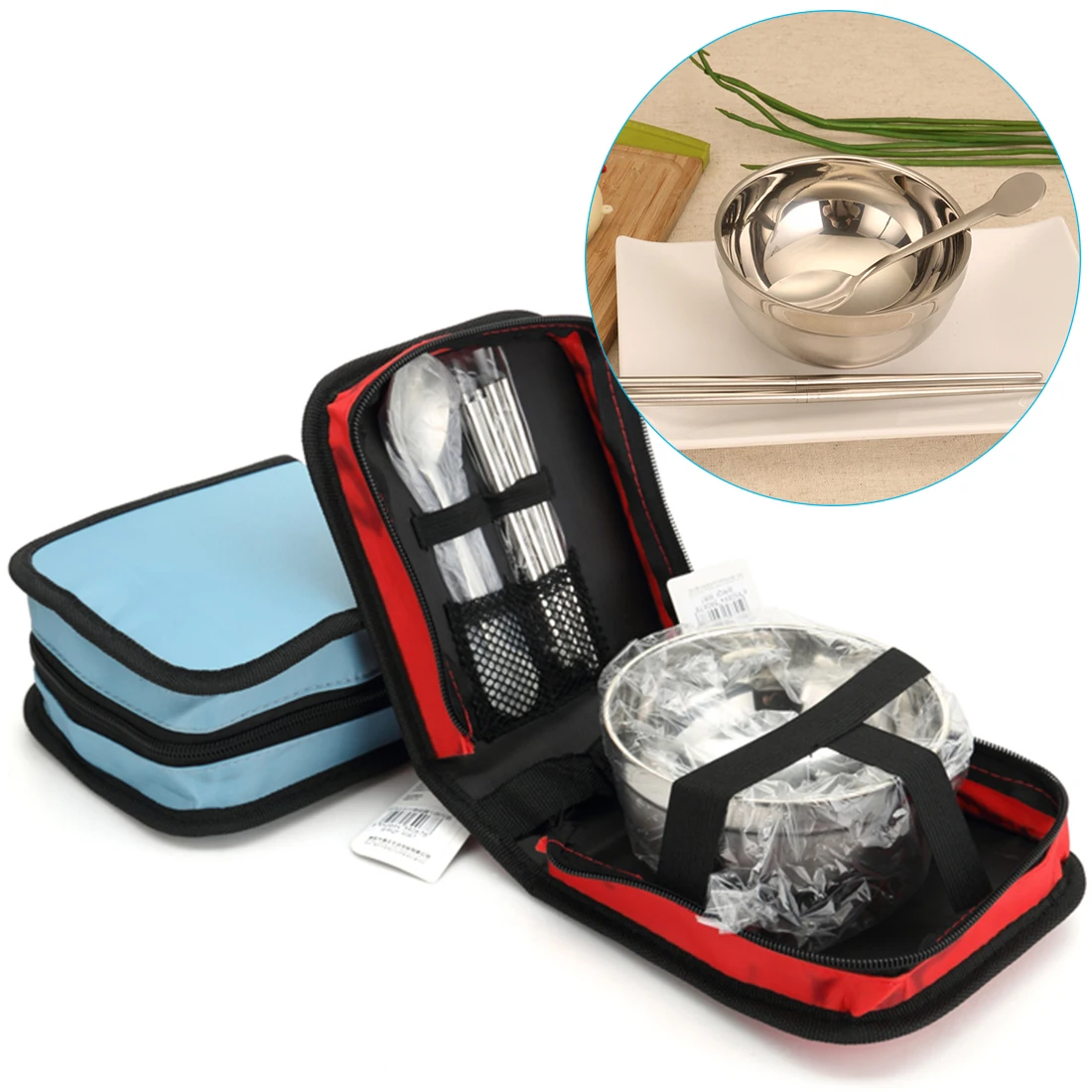 Acero inoxidable vajilla Portable viaje Camping tazón palillos cuchara conjunto herramienta de Picnic al aire libre Tablewares