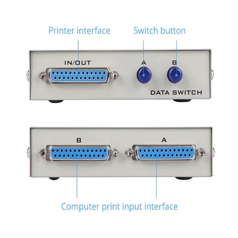 MT-VIKI 2 Port DB25 Pararell LPT Printer Sharing Data Switch Selector Manual Button Press Two computers share a printer MT-25-2