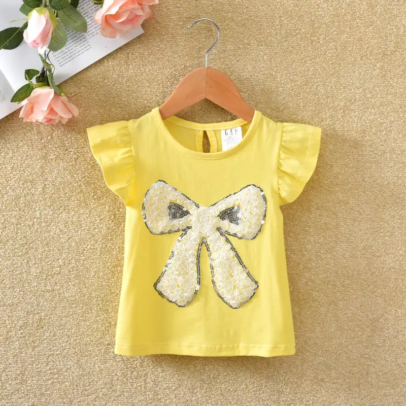 2019 Фирменная Новинка для новорожденных, младенцев Детские Повседневное топ с галстуком-бабочкой для маленьких девочек футболка с