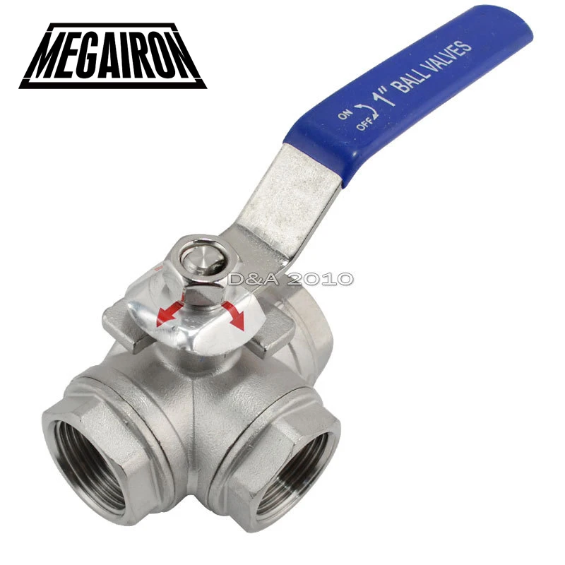 

MEGAIRON 1" DN25 3 Way BSPT SS316 Type T Female Mountin Pad Ball Valve with Vinyl Handle Max 1000Psi