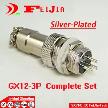 

10set/pack 3 Pin 12mm [Silver-plated] Wire Panel Connector kit GX12-3P Socket+Plug,RS765 Aviation plug interface Free Shopping