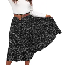 Новая Осенняя Пышная юбка длинный большой деревянный женский высокий тонкий Ретро горошек гофрированные простые зимние юбки с ушками талия в горошек плиссированные