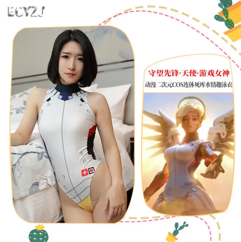

Game Adult Swimsuit Overwatch Mercy D.VA Suit Woman Girl Bikini Swimwear Cosplay Sukumizu Spandex Costume.