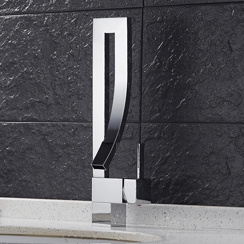 Online Becken Armaturen Chrome Messing Platz Hohes Waschbecken Wasserhahn Einzigen Griff Deck Montiert Wc Heißer Und Kalter Mischer Wasserhahn 9060
