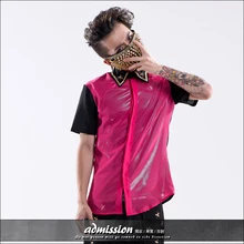 Хит, новая мужская одежда, модная цветная рубашка с заклепками, тонкая шифоновая рубашка с коротким рукавом, костюмы певицы, рубашки для ночного клуба