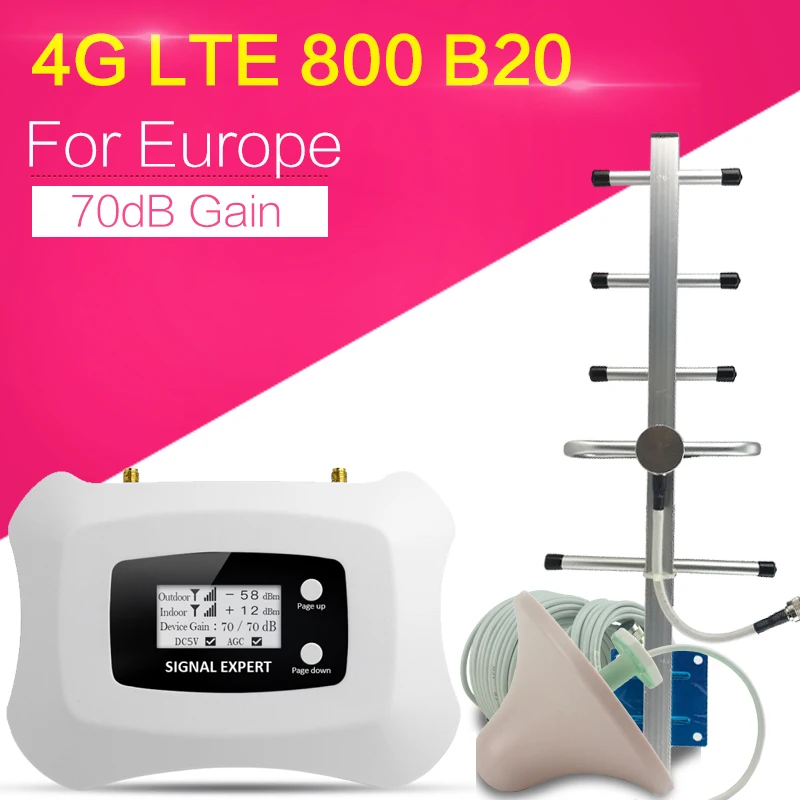 LCD Display 4G LTE 800mhz Cellular Signal Booster 70dB LTE