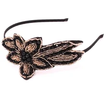 Богемные черные стеклянные бусины рассады цветок ободок для волос Дамы этнические бусины вязаная головная повязка Индивидуальные Женские аксессуары для волос