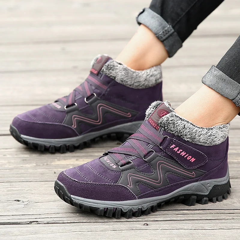 

JINBEILEE Men and women winter walking shoes plus velvet thickening sneakers warm soft bottom non-slip lightweight sneakers