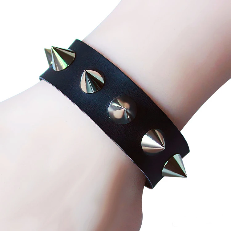Gothic Metal Cone Stud Spikes Rivet Leather Wristband Bangle Cuff Bracelet R ADI 