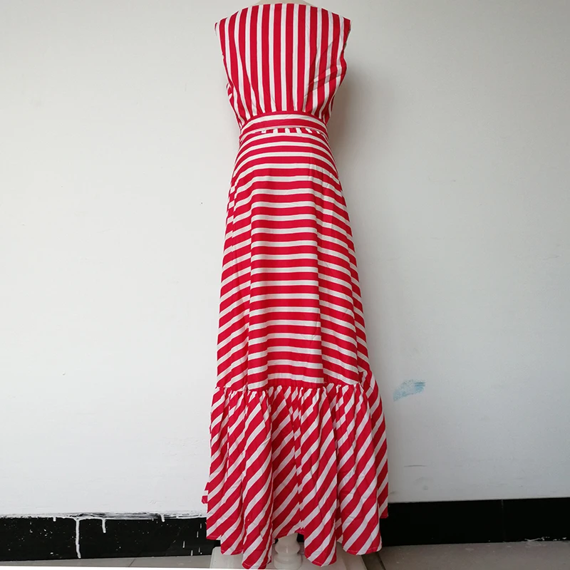 2018 Fashion Striped Summer Dresses Women Strapless Long Dresses With Belt A-line Ruffles Sexy Dress Vestidos Plus Size 3XL Red 2018 Fashion Striped Summer Dresses Women Strapless Long Dresses With Belt A-line Ruffles Sexy Dress Vestidos Plus Size 3XL Red