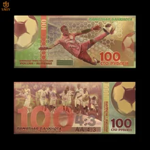 Altas ventas reproducción de dinero de Copa del Mundo de Rusia coloridos, colección de billetes de oro de 100 rublos para vacaciones, regalos exquisitos
