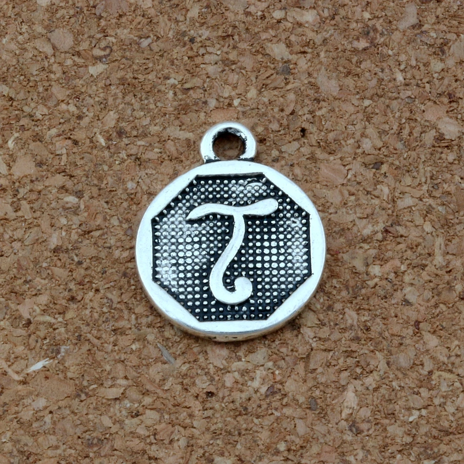 

20Pcs/lots Initial Alphabet Disc " T " alloy Charms Antique Silver Pendants Jewelry DIY 14.8x28.2MM A-391