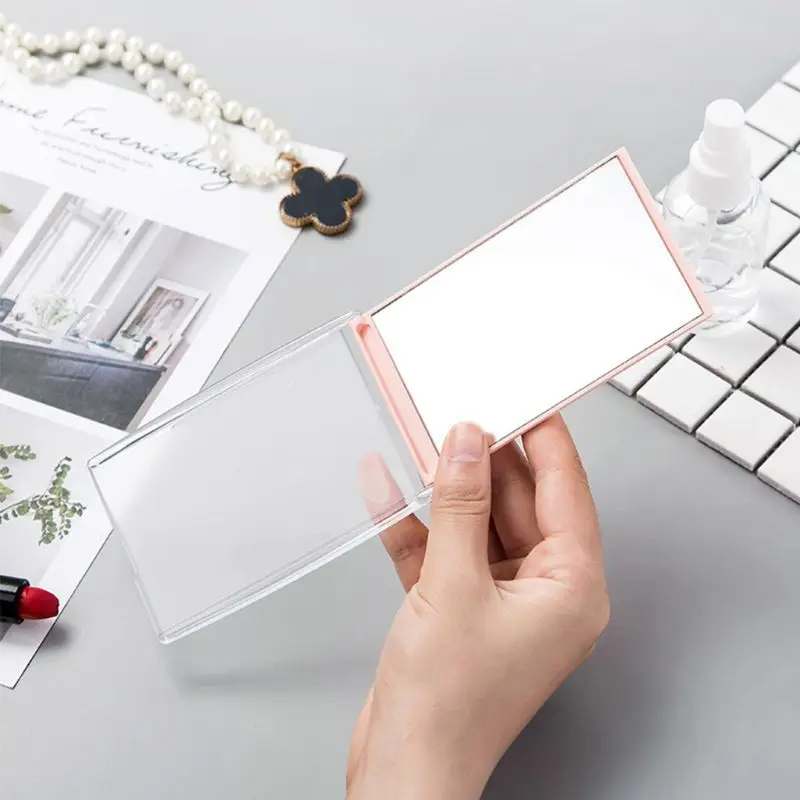 

1Pc Women Girls Portable Folding Rectangular Mini Compact Pocket Mirror Candy Color Single Sided Travel Desktop Makeup Tool