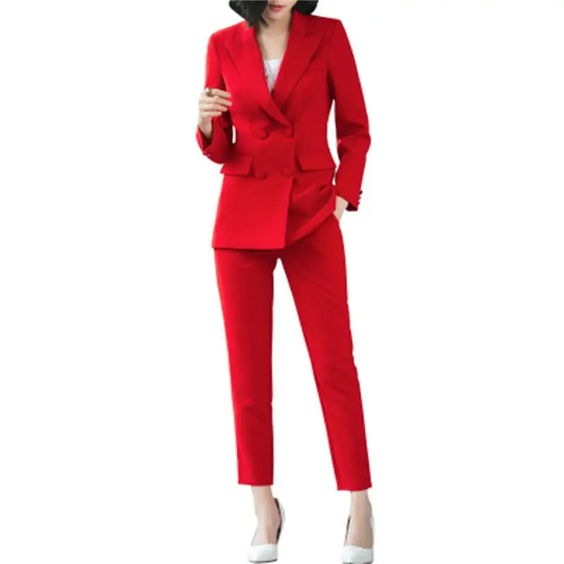 

Fashion Pant Suit Women New Large size Red suit suit female British wind host dress casual jacket business wear Two-piece suit