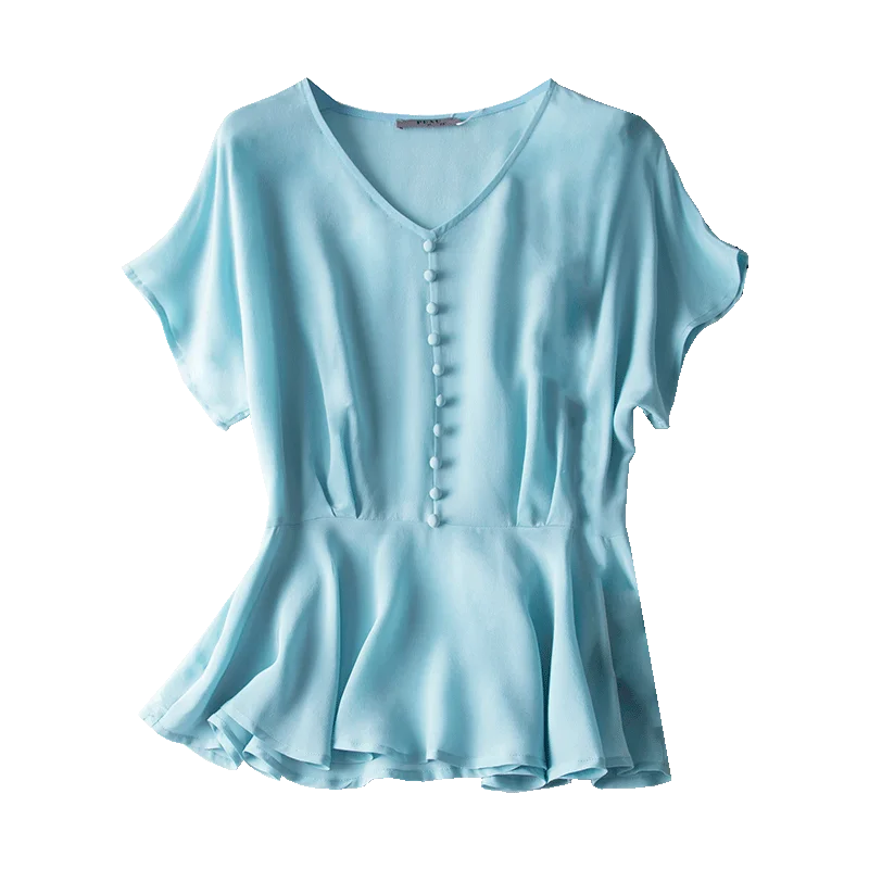 Shuchan Blusas Femininas Elegante размера плюс женская одежда из натурального шелка женская рубашка высокого качества с v-образным вырезом на пуговицах
