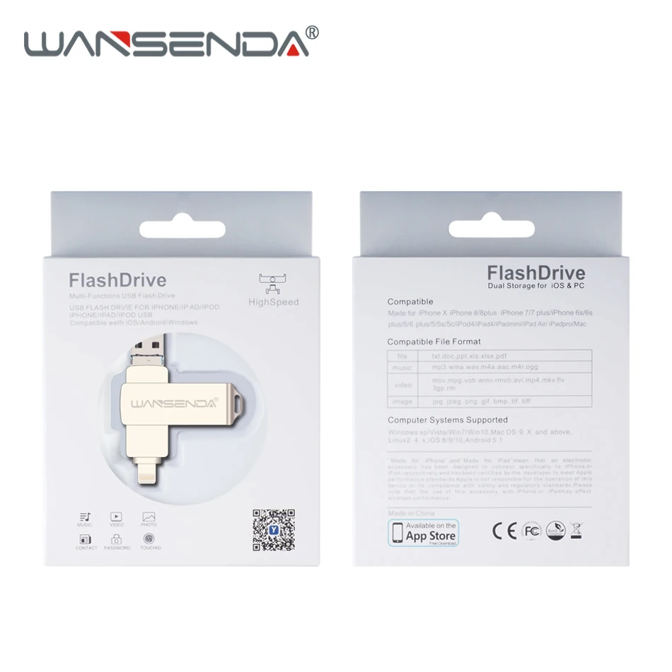 NEW Wansenda OTG USB Flash Drive USB 3.0 Pendrive 256GB 128GB 64GB 32GB 16GB 3 in 1 High Speed Pen Drive for iOS/Android/PC