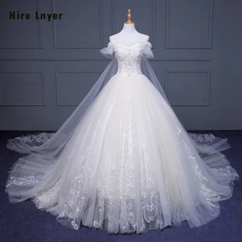 

Hire Lnyer New Special Cathedral Train Gorgeous Wedding Dress Robe De Mariee Beading Flowers Appliques Honorable Bridal Gowns