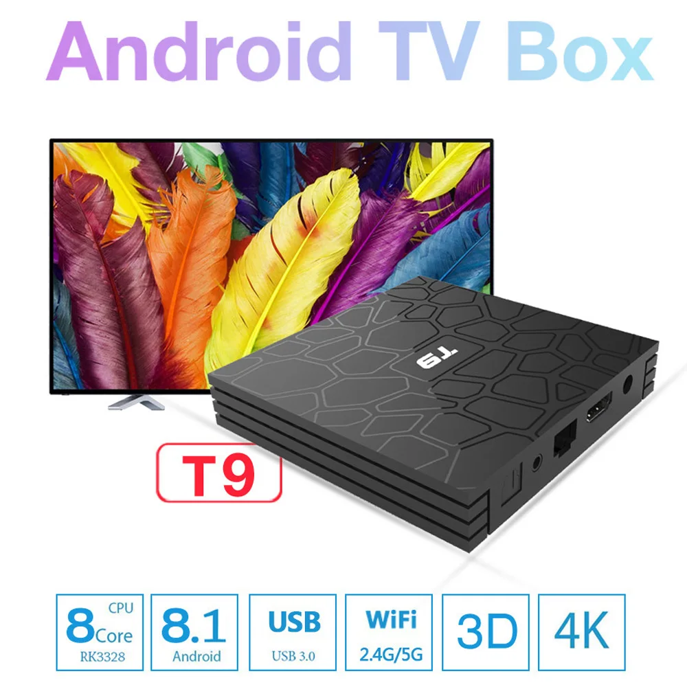 

T9 Android 8.1 Smart TV BOX Quad Core support 4G/64G RK3328 Usb3.0 Wireless WIFI media box Set-Top Box 4k HD player Smart TV Box