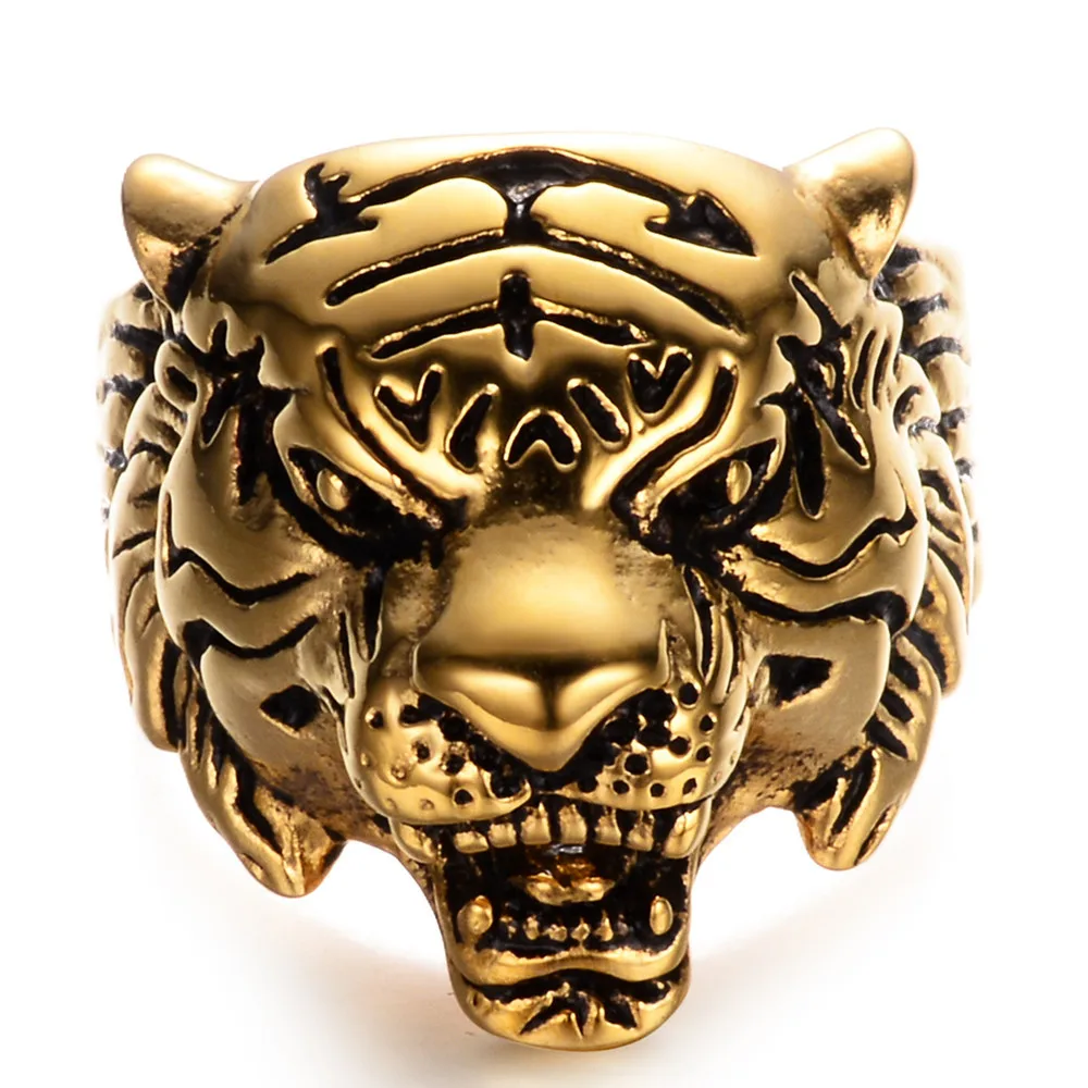 Domineering Tiger Head Ring Punk Style Stainless Steel Unique Animal ...
