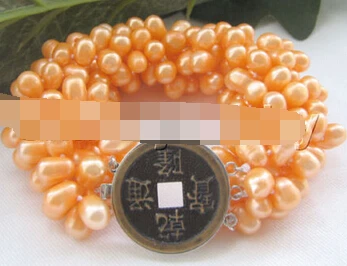 

Hot sell ->@@ > 13402 Beautiful 8" 6row 7-8mm orange baroque freshwater pearl bracelet -Top quality free shipping