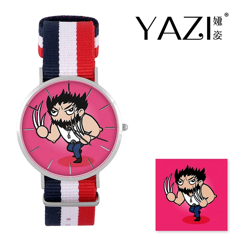 

YAZI Personal Wrist Watch Cartoon wolverin Lucky Logo Quartz Watch Nylon Band Stainless Steel Case Waterproof Watch Memory Gift