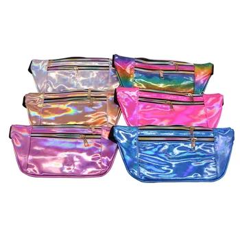

JHD Fashion Women Double zipper Hologram Laser Waist Bag Shiny Neon Fanny Pack Punk Reflective Bum Bag Travel Purse