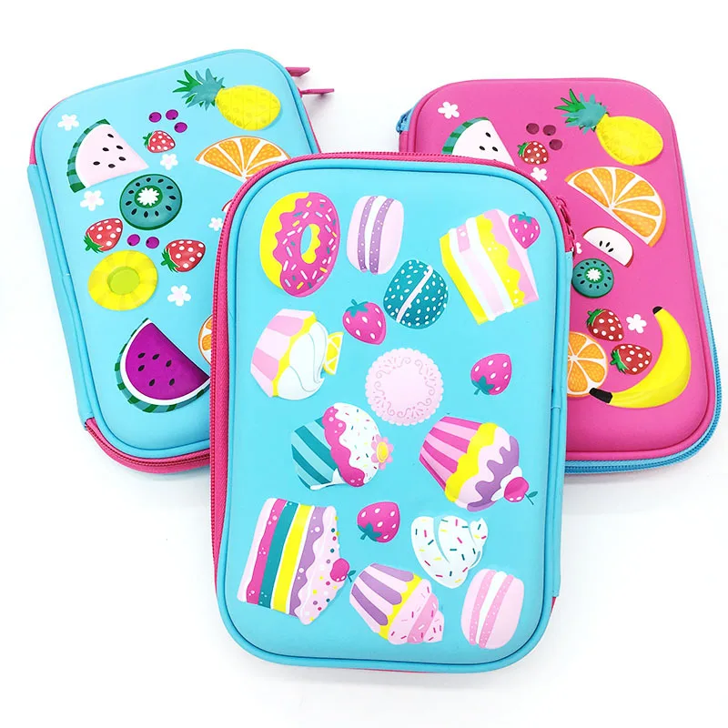 

Blue Pink Color Student Pencil Cases EVA Cute Cartoon Fruit Cake Pencil Case Cartoon Zipper Large Capacity Pen Bag Stationery