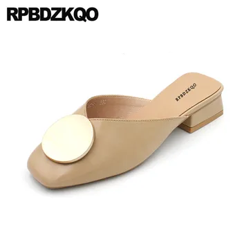 

shoes slides big size chunky thick spring embellished slippers mules designer sandals women luxury 2019 square low heel large