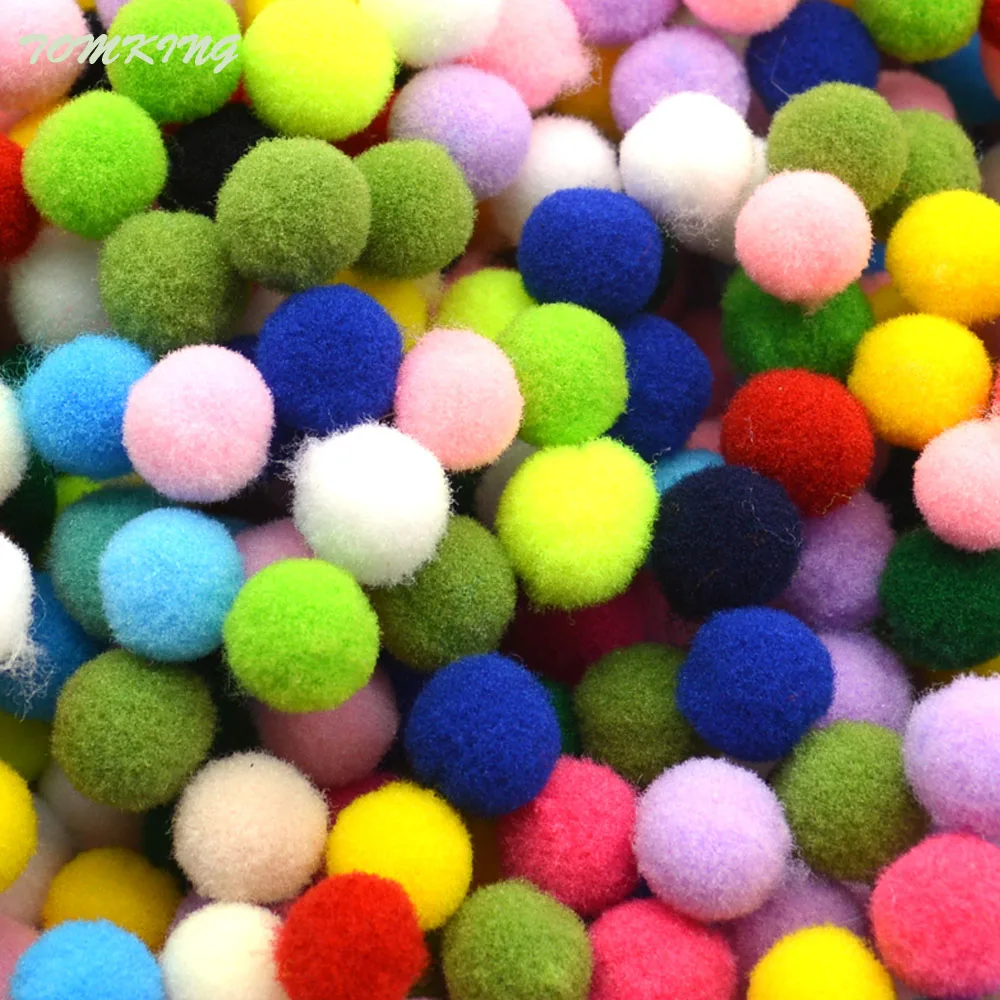 

100pcs/lot 10mm mixed color polyester small pom pom ball for home garment party carft decoration children handmade DIY material