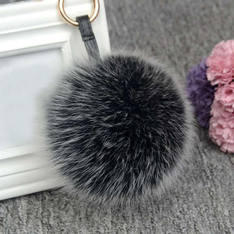 Mullido lindo 11 cm Real Fox piel bola Llavero piel Pom Llavero Chaveiro Llavero Pompon Llavero encantos bolsa colgante accesorios