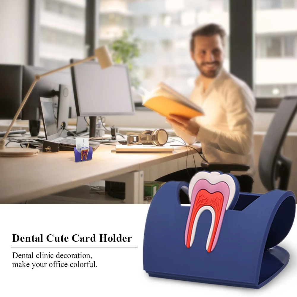 

Colorful Dental Cute Card Holder Rubber Molar Shaped Name Card Case Display Stand for Dental Office Random Color