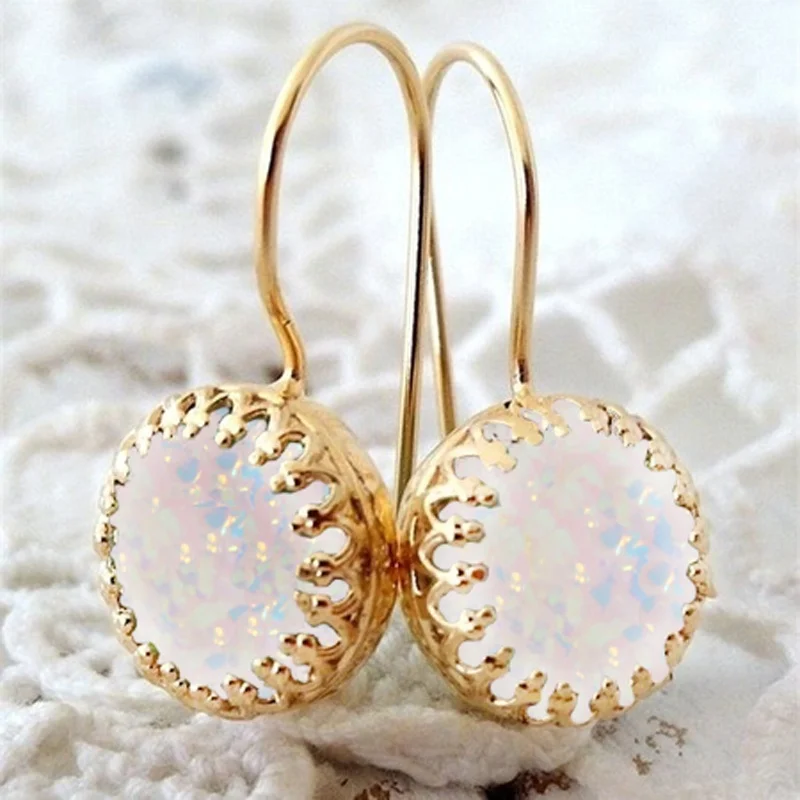 

Round White/Fire Opal Drop Earrings For Women gold color Filled Jewelry Cute Earrings Y-20